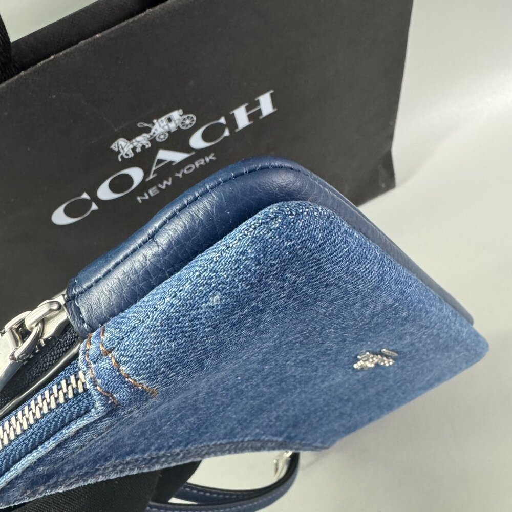 NWOT Coach # M2481 Women's Double Zip Wristlet Wallet in Denim (Blue) - Picture 13 of 15